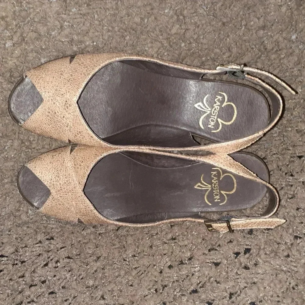 KARSTON (EMILIE KARSTON NOW)-Cracked Gold Leather Slingbacks-Sz 39-NWOB - Picture 6 of 7